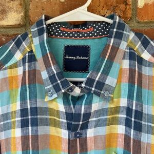 Tommy Bahama Men’s 100% Linen Colorful Plaid Button-Up Shirt L/S Size XL